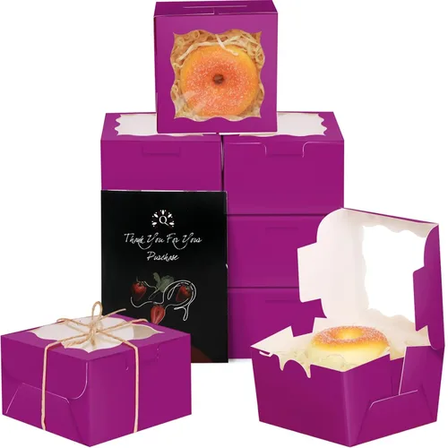 Vista 18 de qiqee Cajas de panadería negras con ventana de 4 x 4 x 2.5 pulgadas, 100 paquetes de mini cajas de galletas para macarrones, cajas de pastelería