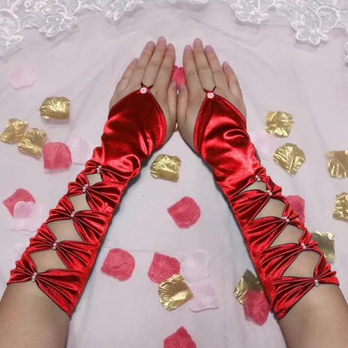 Vista 4 de GEMILY Bownot - Guantes largos de satén sin dedos para mujeres y niñas