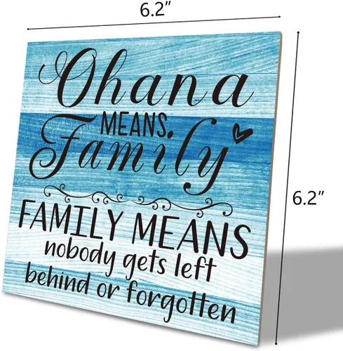 Vista 2 de Placa de Madera Familiar, "La Familia Significa Que Nadie Se Queda Atrás o Se Olvida", 15.7x15.7 cm Cartel de Arte de Mesa, Decoración de Cita