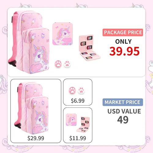 Vista 6 de GLDRAM Travel Crossbody Bag Compatible with Nintendo SwitchOLEDLite, Cute Portable Carrying Case Storage Bag for Unicorn, Thickened Shoulder Bag