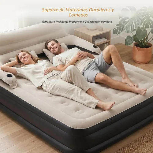 Vista 4 de DIMAR GARDEN Colchón de aire tamaño King con cabecera y bomba, colchón inflable cama con almohadas