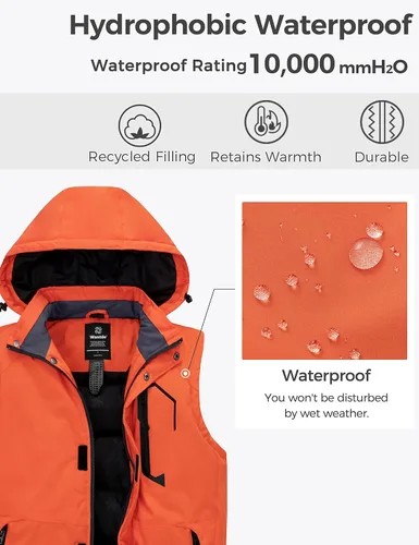 Vista 5 de wantdo Chaleco de invierno cálido para hombre, chaleco acolchado a prueba de viento con capucha