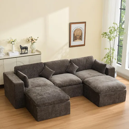 Vista 64 de WUTUTUEE Otomana Cloud de 33.5 pulgadas para sofá modular, cómodo reposapiés tapizado de felpilla con espuma viscoelástica, embalaje totalmente