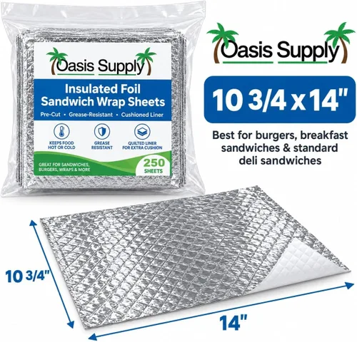 Vista 19 de Oasis Supply, Hojas aisladas precortadas para sándwich - Resistente a la grasa, para alimentos calientes, 100 unidades, 10 3/4 x 14 pulgadas