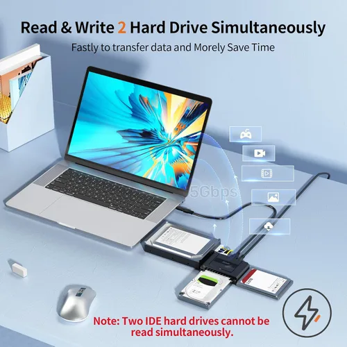 Vista 8 de Alxum IDE a SATA Adaptador USBC Lector de Disco Duro Externo con Fuente de Alimentación USB 3.0 5Gbps IDE Enclosure,Recovery Converter for