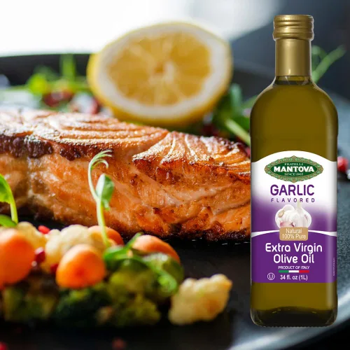 Vista 7 de Mantova Aceite de oliva virgen extra de ajo (AOVE), prensado en frío, calidad premium, importado de Italia, perfecto para cubrir ensaladas