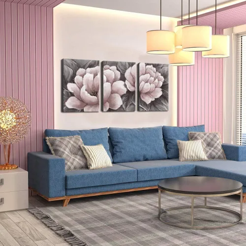 Vista 4 de Biuteawal Lienzo de flores para pared, arte abstracto de color rosa y gris, elegante pintura floral, imágenes de naturaleza muerta para el hogar