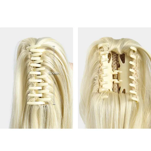 Vista 5 de Extensiones de cola de caballo de cabello rubio, extensiones de cola de caballo para mujer, pinza de extensiones de cabello rizado de 12 pulgadas