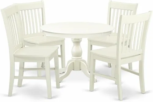 Vista 7 de East West Furniture HBNF3-LWH-W - Juego de muebles de comedor de 3 piezas que contiene una mesa de cocina redonda con pedestal y 2 sillas