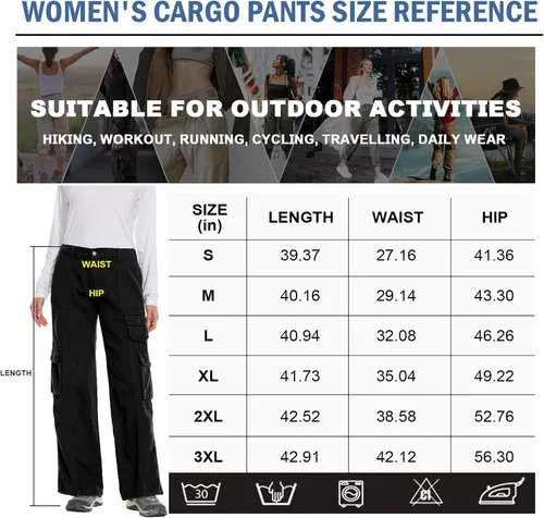 Vista 6 de Pantalones cargo de senderismo para mujer, de algodón, casuales, militares, con 7 bolsillos