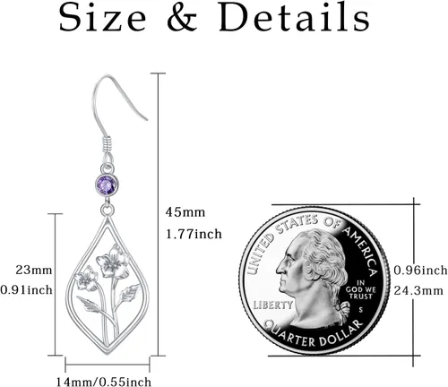 Vista 6 de Aretes de flor de nacimiento de plata de ley, aretes de gota de flor de mes de piedra natal, regalos de joyería de cumpleaños