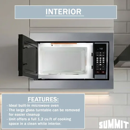 Vista 5 de Summit SMBI24 - Microondas incorporado de 24 pulgadas con kit de molduras, acero inoxidable 1000W built-in microwave with stainless steel trim kit