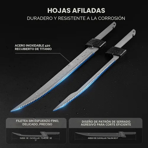 Vista 4 de KastKing Cuchillo de filete eléctrico inalámbrico con cuchillas afiladas de 7 y 9 pulgadas (Speed Demon Pro), recargable, de alta velocidad