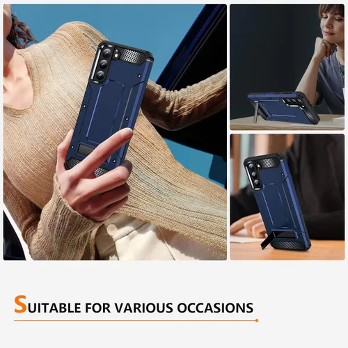 Vista 8 de Funda para Samsung Galaxy S21 Plus, protección contra caídas de grado militar con soporte de metal, color azul