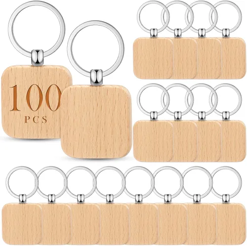 Vista 10 de Yinkin 100 Piezas Llaveros de Madera en Blanco a Granel Grabado Láser Cadena de Llaves Anillo de Llave de Madera Sin Terminar Etiqueta