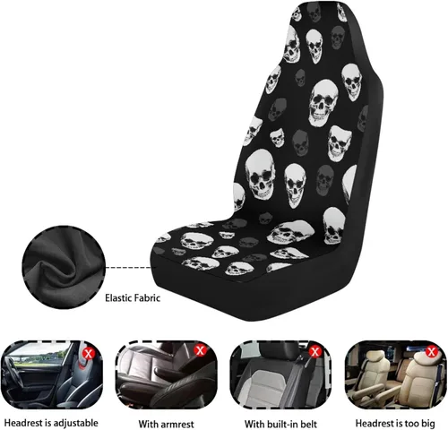 Vista 7 de UNICEU Juego de 2 fundas de cojín para asiento de automóvil, diseño de calavera gótica negra, lavable, accesorios interiores antideslizantes