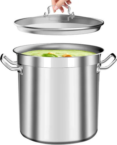 Vista 8 de Olla de 20 cuartos de galón - Olla de acero inoxidable con tapa – Olla de cocina resistente para sopa, guisado, pasta – Uso comercial y doméstico