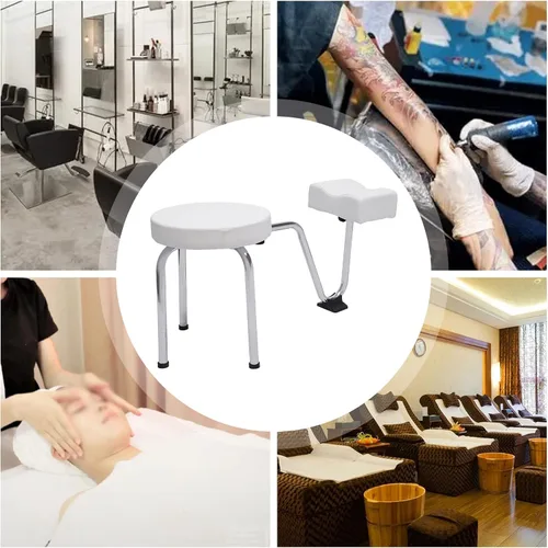 Vista 4 de Silla de pedicura moderna, altura ajustable y longitud de hierro y PVC, para el hogar, spa, salón de belleza (blanco)