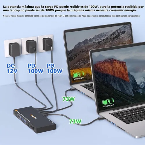 Vista 6 de Conmutador KVM USB C DP, 3 computadoras, 3 monitores, interruptor KVM MST 4K/1080P a 60Hz para 1 PC y 2 portátiles Share 3 monitores con 4