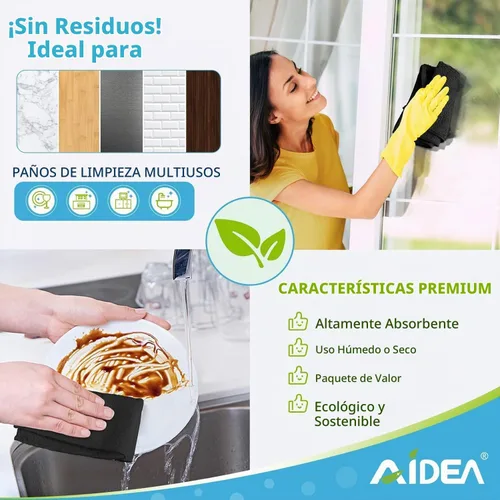 Vista 6 de AIDEA Paño de limpieza de microfibra negro, 20 unidades, toallas de microfibra para automóviles, paños de automóvil de alta calidad, trapos