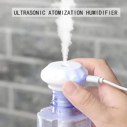 Vista 5 de Mini humidificador de botella de agua, ajustable USB Donut Mist Maker Stick Wick para viajes, dormitorio, planta de automóvil, botella personal