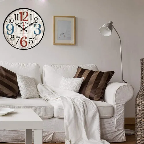 Vista 4 de YeYo Reloj de pared simple de estilo europeo de madera MDF impermeable, decoración artística silenciosa para decoración del hogar, sala de estar