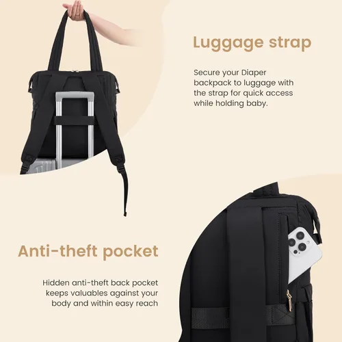 Vista 6 de LOVEVOOK Mochila para pañales, bolsa de pañales para mamá y papá con cambiador, bolsillos aislados, mochila ligera convertible para mamá con funda