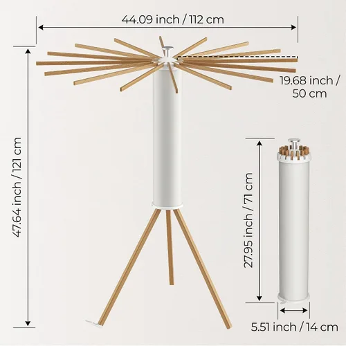Vista 2 de SUNOUTLY Estante de Secado de Ropa con Trípode, Estante para Ropa Portátil y Plegable que Ahorra Espacio para Secar Ropa - Estante Secador de Ropa