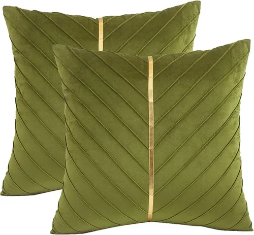 Vista 20 de Fundas de Almohada Decorativas de Terciopelo Verde Aguamarina de 16 x 16 pulgadas, Paquete de 2 con Cuero Dorado Decorativo de Navidad, Fundas