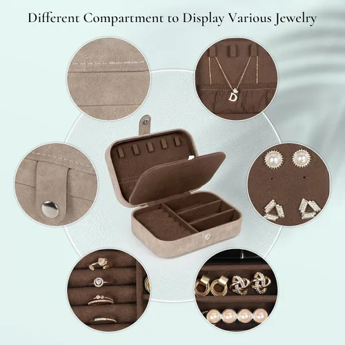 Vista 3 de Hatori Joyero de viaje, organizador de joyas pequeño de piel sintética para mujeres y niñas, mini estuche de viaje portátil, cajas de almacenamiento