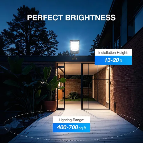 Vista 5 de Farolas solares impermeables para exteriores, luz de inundación gran angular de 320°, luz LED de estacionamiento solar con sensor de movimiento