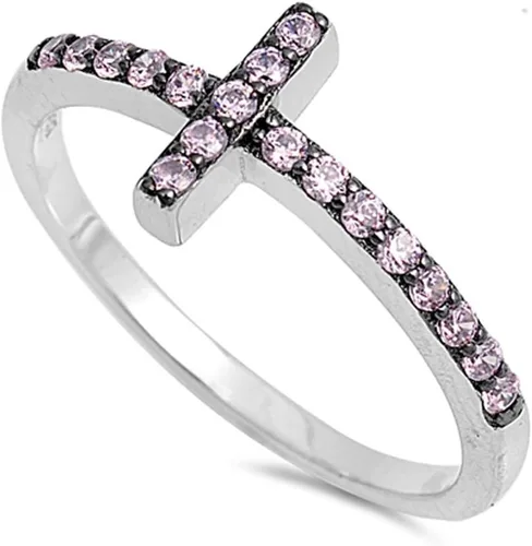 Vista 3 de ELIJA SU COLOR anillo de plata esterlina con diseño de cruz Circonita cúbica simulada negra