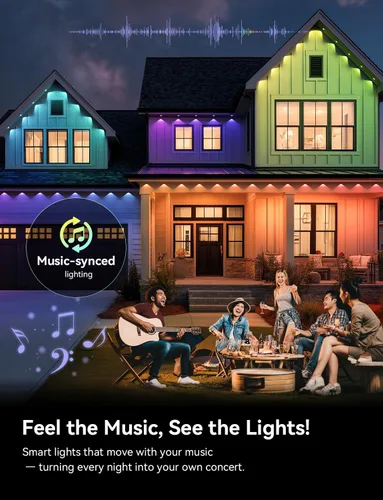 Vista 7 de Luces exteriores permanentes para casa, luces inteligentes impermeables RGB+IC IP67 para aleros, 200 pies con 100 LED, iluminación eterna