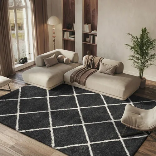 Vista 49 de SAFAVIEH Hudson Shag Collection - Alfombra decorativa de 2 x 3 pies, color beige y marfil, diseño moderno de enrejado, no desprende pelusa