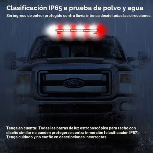 Vista 6 de WOWTOU - Barra de luz LED de 56 luces rojas y blancas de techo de emergencia con flash intermitente para bomberos voluntarios, vehículos de Rojo