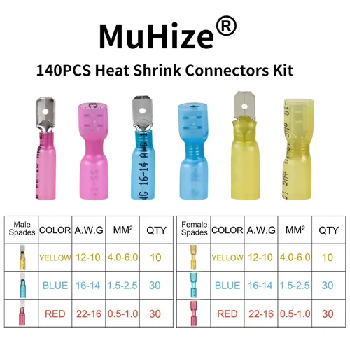 Vista 2 de MuHize Kit de conectores de terminales de 140 piezas – Terminales de cable impermeables aislados de 22-10 AWG, empalmes de horquilla de anillo