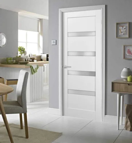 Vista 3 de Pantry Kitchen Lite - Puerta de 24 x 80 pulgadas con herrajes Quadro 4113 Seda blanca con vidrio opaco esmerilado Adornos de marco de un solo