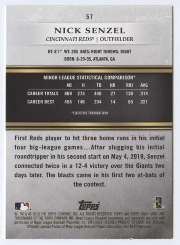 Vista 2 de 2019 Topps Gold Label Class Two #57 Nick Senzel NM-MT RC Rookie Cincinnati Reds Baseball Trading Card
