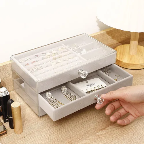 Vista 3 de Tookeen Organizador de joyas de acrílico, caja organizadora de almacenamiento de cosméticos de maquillaje, caja de joyería transparente con 3