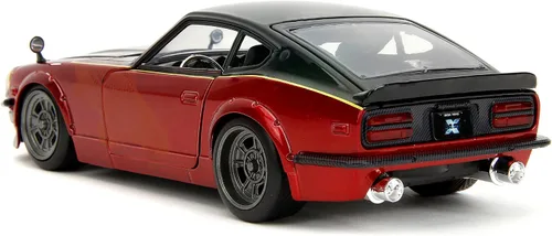 Vista 5 de 1972 Datsun 240Z Negro y Rojo Metálico con Gráficos Fast X (2023) Película Fast & Furious Series 1/24 Modelo de coche fundido a troquel por Jada