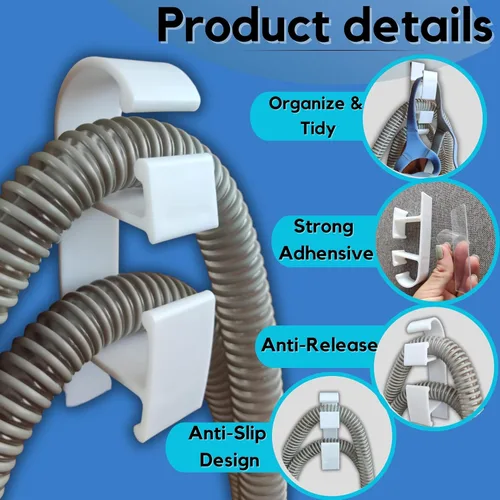Vista 7 de Soporte para manguera CPAP para evitar fugas y enredos en el tubo, ajustable, extraíble y resistente, organizador de cama, soporte para máscara