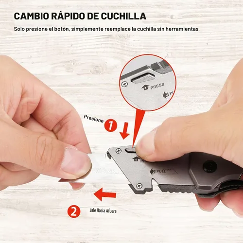 Vista 5 de WORKPRO Cuchillo utilitario plegable, cuchillo de afeitar con mango de madera Quick-Change Box Cutter with Stainless Steel Head, Liner Lock and