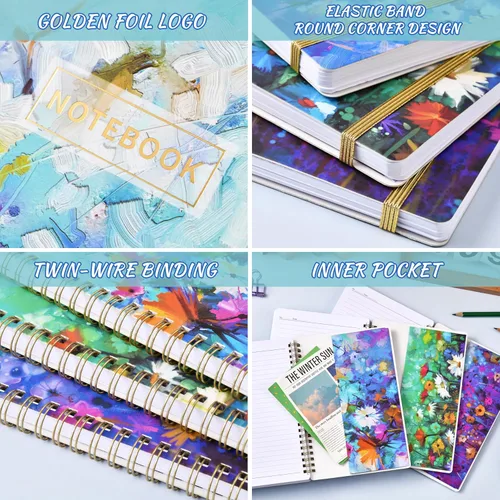 Vista 4 de Cuaderno en Espiral - Paquete de 3 Cuadernos A5 con Renglones, 21 x 15 cm, 3 × 160 Páginas, Diario para Mujeres, Cuaderno con Renglones