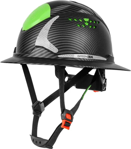 Vista 9 de GREEN DEVIL Casco de Construcción Matrix de ala completa con luz frontal, Casco de seguridad ventilado aprobado por OSHA para trabajos de Negro