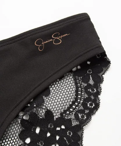 Vista 4 de Jessica Simpson Ropa interior para mujer, paquete de 3 bragas de bikini de encaje de microfibra (S-XL)