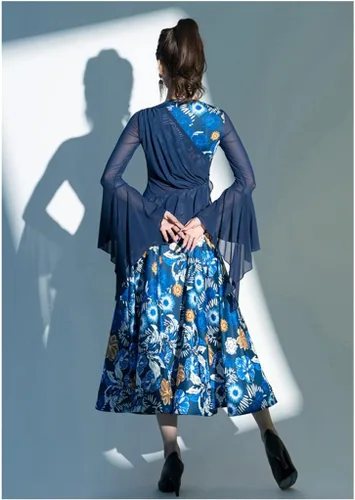 Vista 4 de DANN Flora - Disfraces de baile de malla, manga larga, vestido de baile de tango Foxtrot