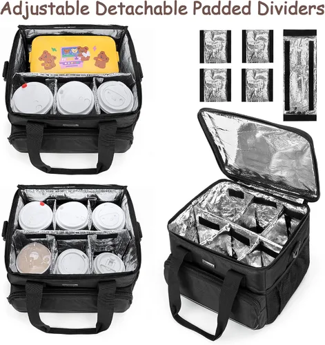 Vista 3 de Trunab Transportador de bebidas reutilizable de 6 tazas para entrega con separadores ajustables, asa con correa de transporte, bolsa aislada