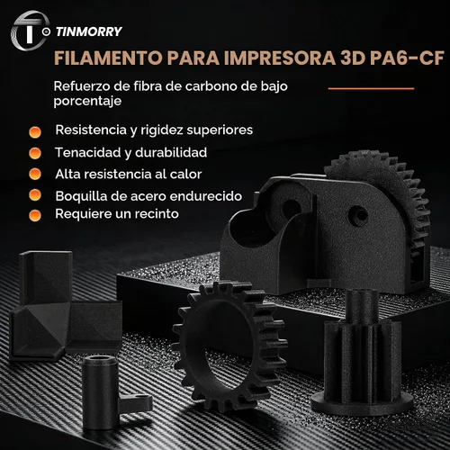 Vista 2 de TINMORRY PA6-CF - Filamento de nailon de fibra de bajo carbono de 0.07 in Pa6-cf-negro