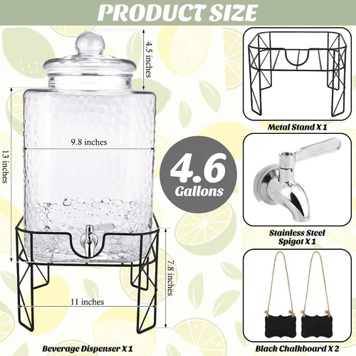 Vista 2 de Kochorie Dispensador de bebidas de vidrio de 4.6 galones con soporte y dispensador de bebidas de espita inoxidable con tapas, dispensador de bebidas