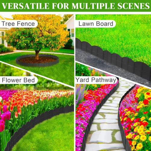 Vista 6 de Borde de Jardín Negro de 20 Pies, Borde de Paisajismo de 6 Pulgadas de Alto con 20 Piezas de Estacas de Jardín de 7.8 Pulgadas de Altura, Borde
